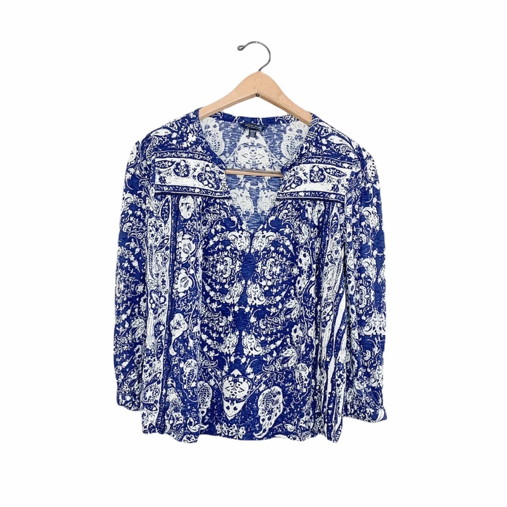 Lucky Brand‎ Blue White Boho Print Tunic Blouse XS